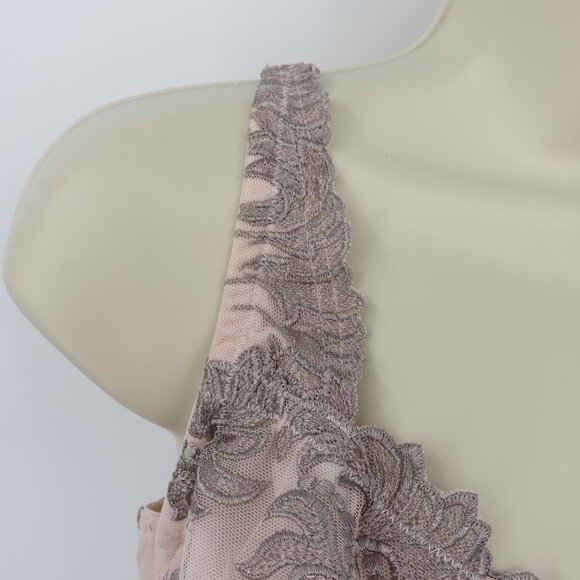 Modern Movement 38DD Pink Underwire Unlined Embroidered Mesh Bra Detailed Straps - Picture 2 of 12